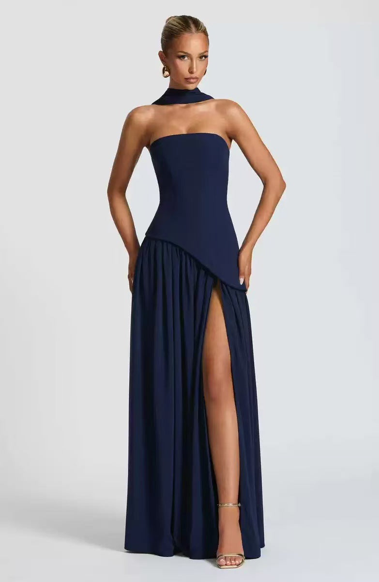 Winsome | Maxi Party Dress Yellow Chiffon Strapless Halter Wrap for Women