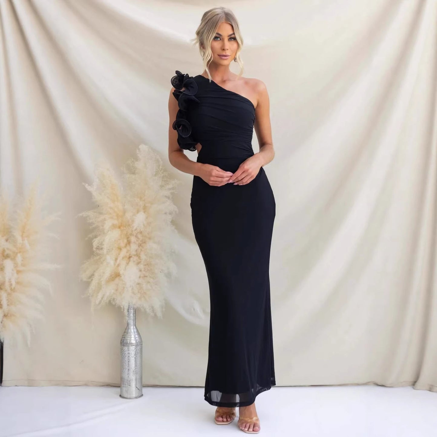Serena | Maxi Dress Sage Green One-Shoulder Ruffle Detail for Women