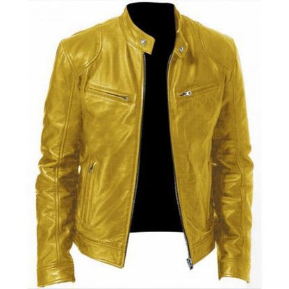 Stanley | Biker Jacket Black Faux Leather Slim Fit for Men