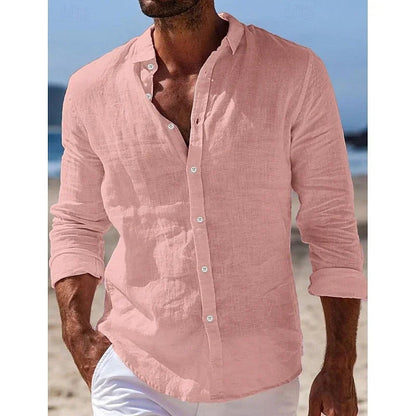 Frederick | Long Sleeve Shirt Light Blue Polyester Linen-Look for Men