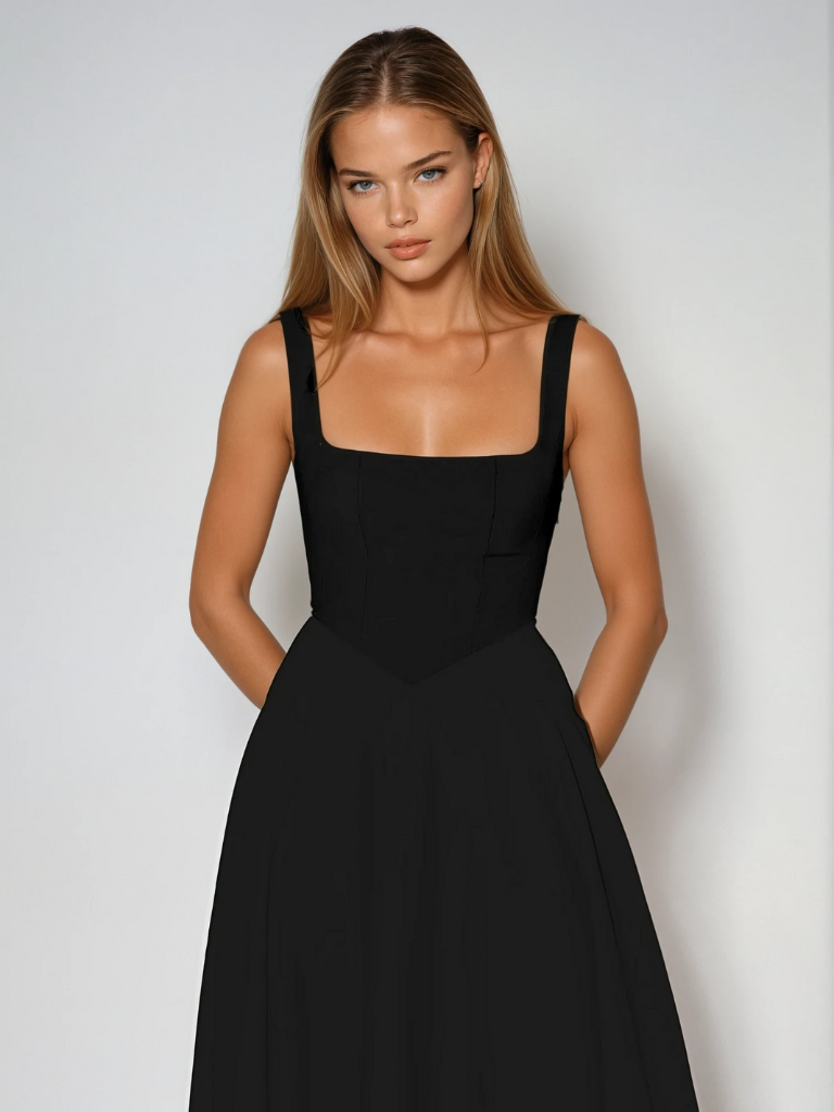 Elspeth | Midi Dress Sage Green Square Neck A-Line Sleeveless for Women