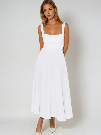 Elspeth | Midi Dress Sage Green Square Neck A-Line Sleeveless for Women