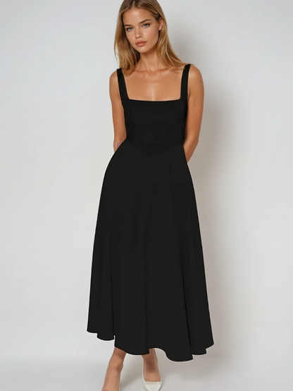 Elspeth | Midi Dress Sage Green Square Neck A-Line Sleeveless for Women