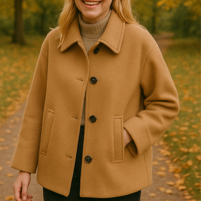 Harriet | Short Coat Camel Wool Blend Oversized Button-Front for Women