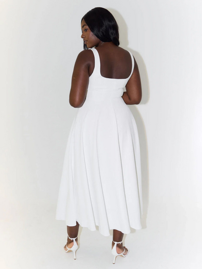 Elspeth | Midi Dress Sage Green Square Neck A-Line Sleeveless for Women