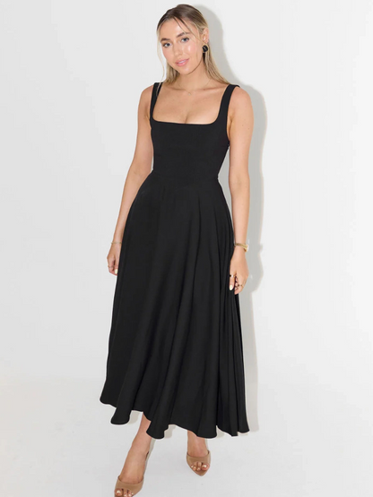 Elspeth | Midi Dress Sage Green Square Neck A-Line Sleeveless for Women