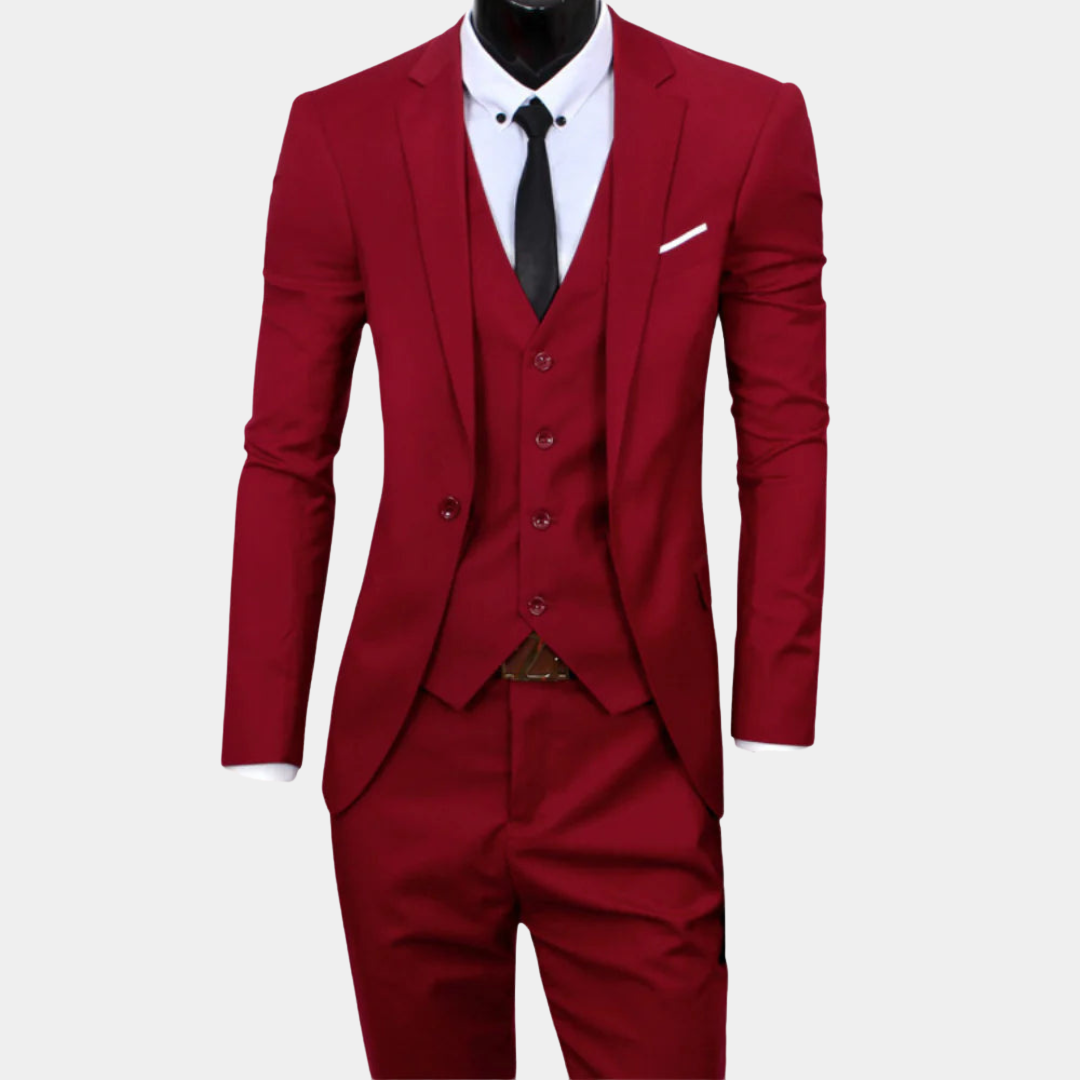 Dorian | Three-Piece Suit Burgundy Slim Fit Notch Lapel for Men
