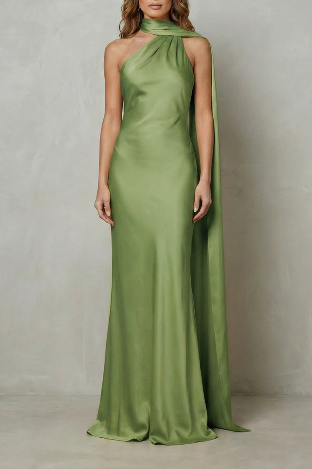 Audra | Maxi Dress Yellow Satin Halter Cape Mermaid Gown for Women