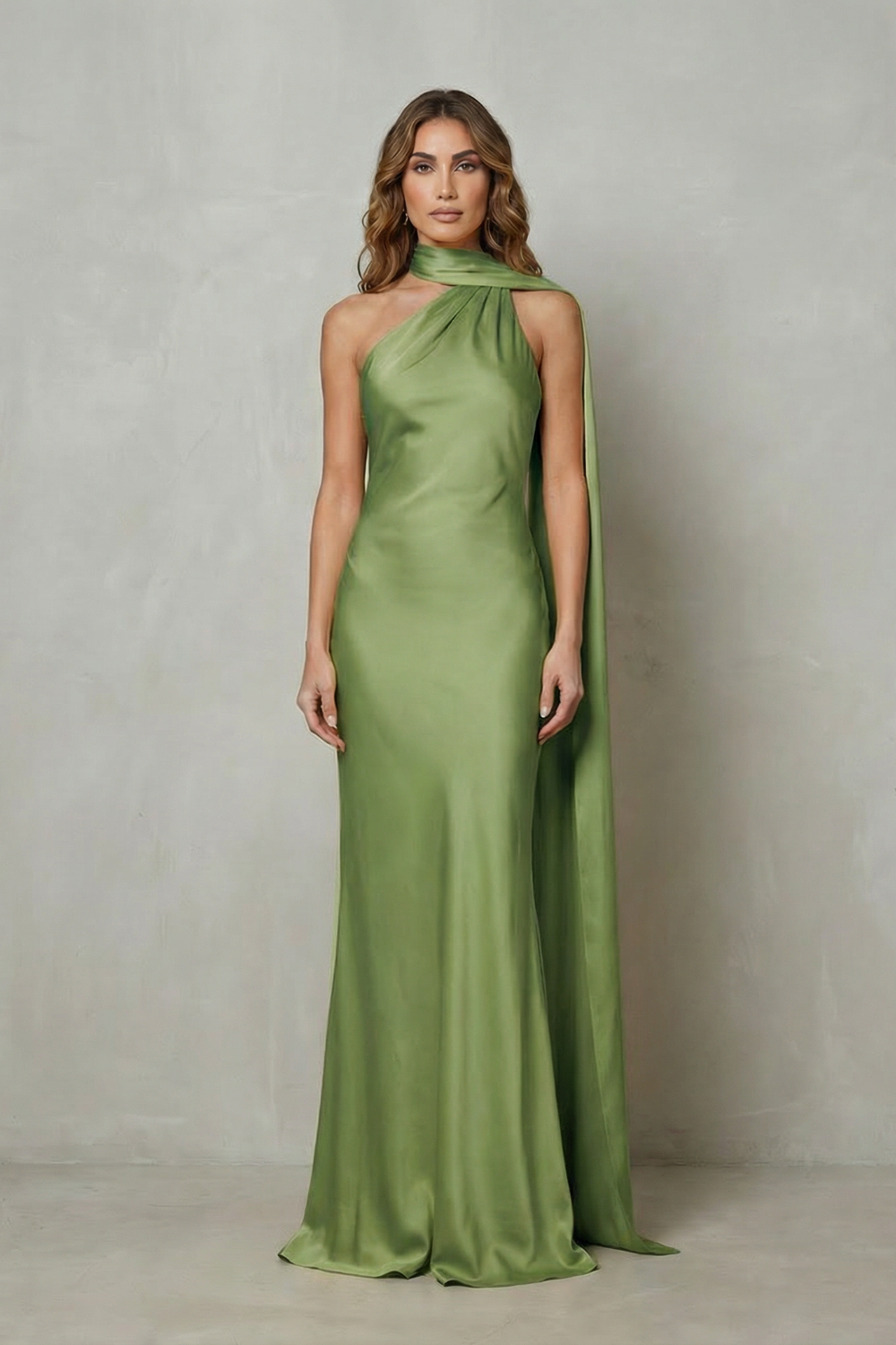 Audra | Maxi Dress Yellow Satin Halter Cape Mermaid Gown for Women