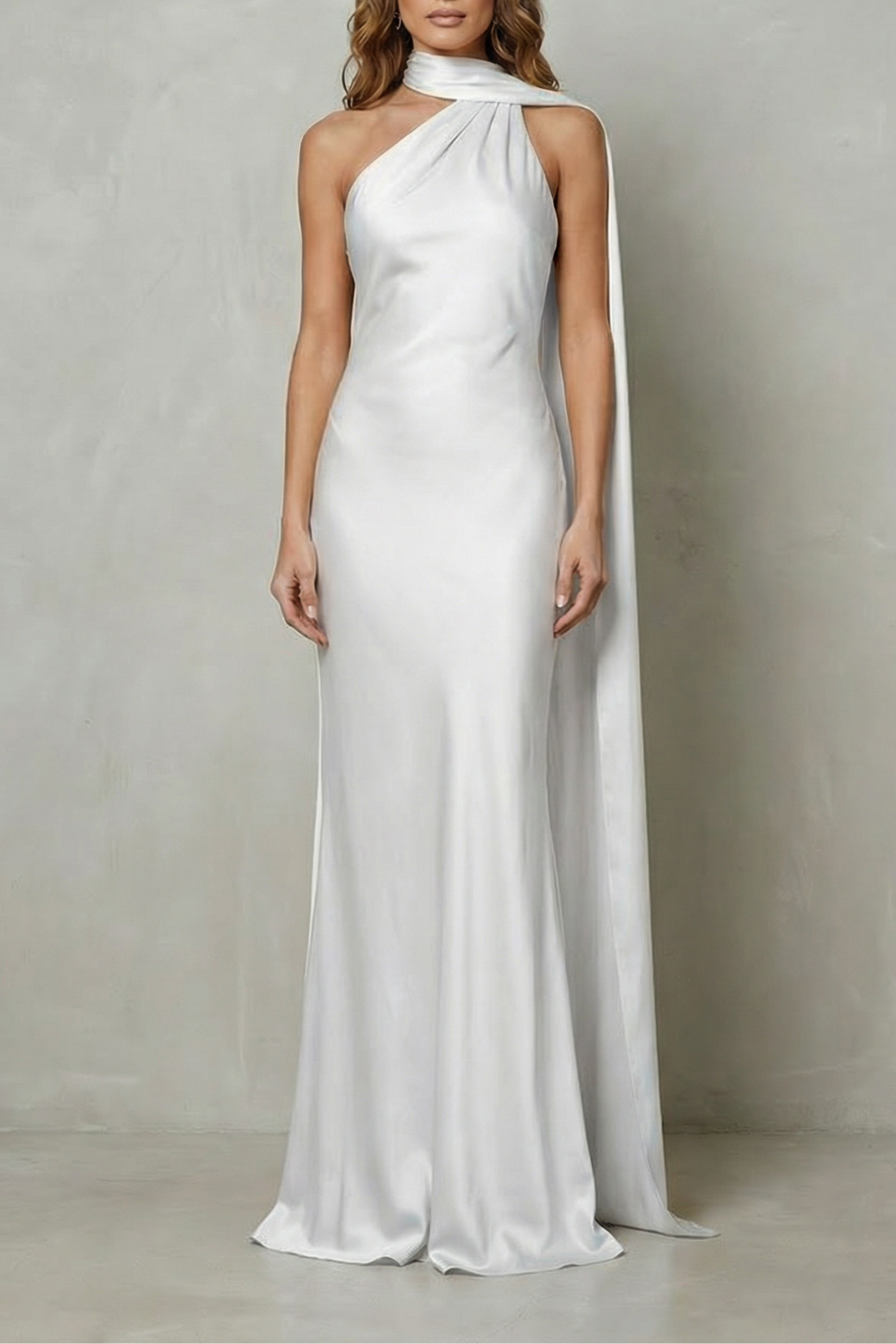 Audra | Maxi Dress Yellow Satin Halter Cape Mermaid Gown for Women