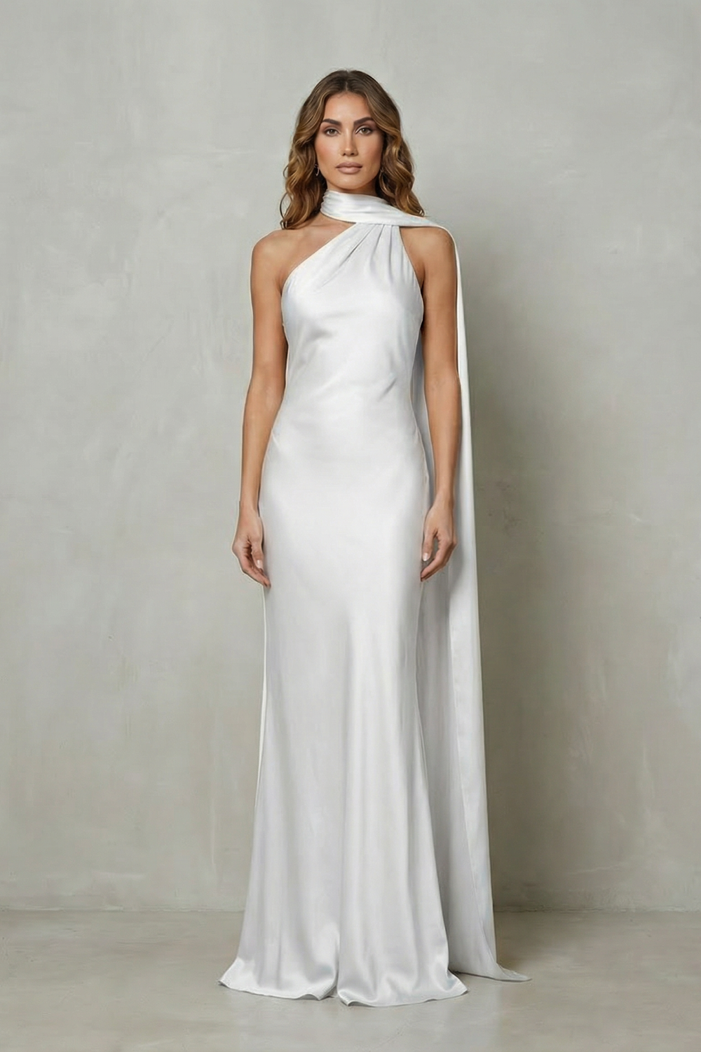 Audra | Maxi Dress Yellow Satin Halter Cape Mermaid Gown for Women