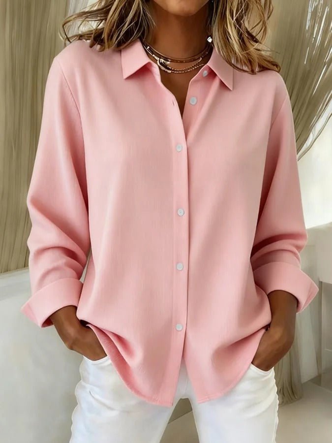 Imogen | Oversized Shirt Hot Pink Linen-Style Long Sleeve for Women