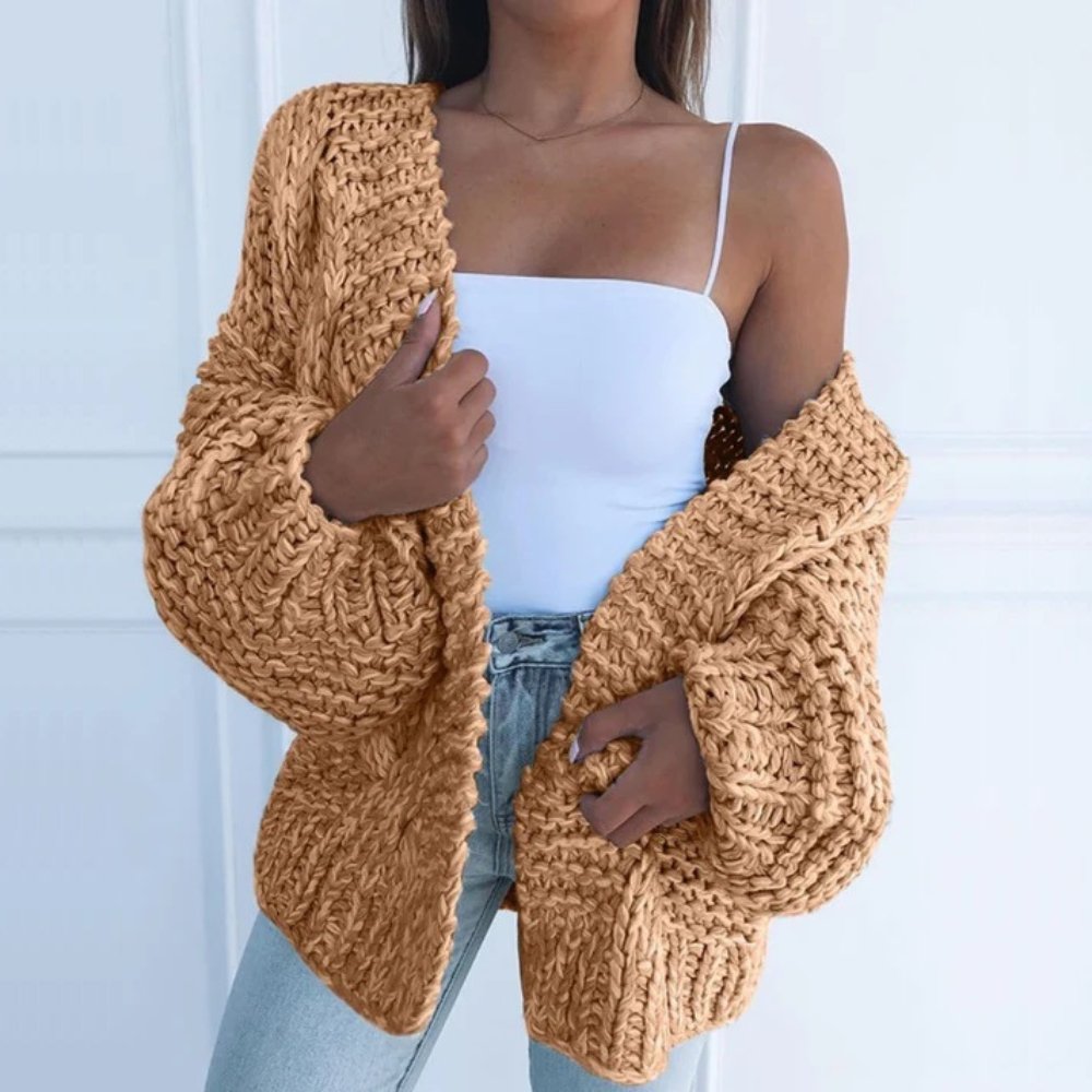 Alberta | Oversized Cardigan Black Chunky Knit Puff Sleeve for Women
