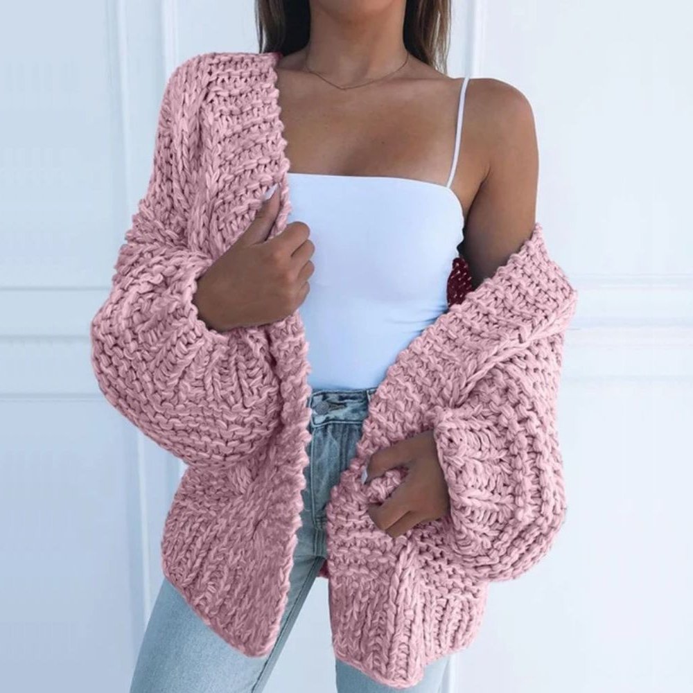 Alberta | Oversized Cardigan Black Chunky Knit Puff Sleeve for Women