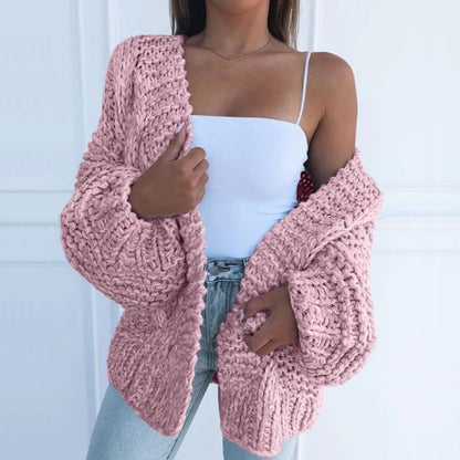 Alberta | Oversized Cardigan Black Chunky Knit Puff Sleeve for Women