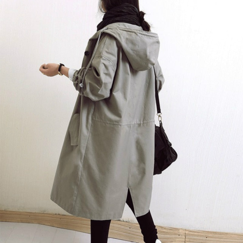 Felicity | Oversized Trench Coat Grey Hooded Longline for Women
