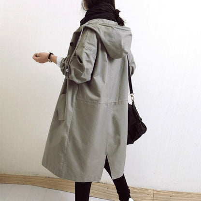 Felicity | Oversized Trench Coat Grey Hooded Longline for Women
