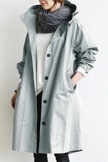Felicity | Oversized Trench Coat Grey Hooded Longline for Women