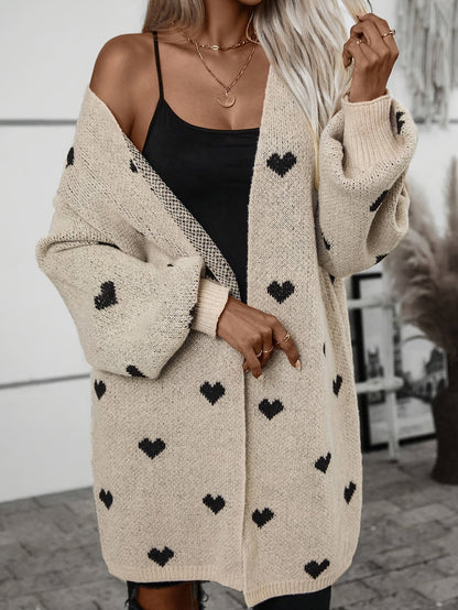 Drusilla | Oversized Cardigan Beige Heart Print Knit for Women