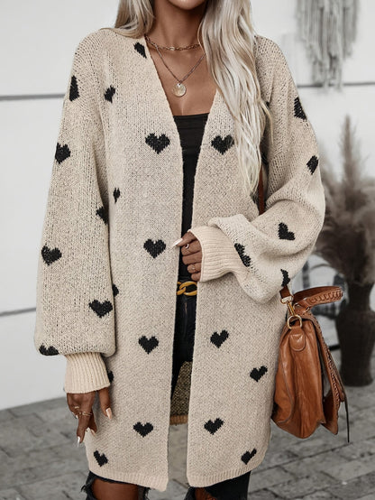 Drusilla | Oversized Cardigan Beige Heart Print Knit for Women