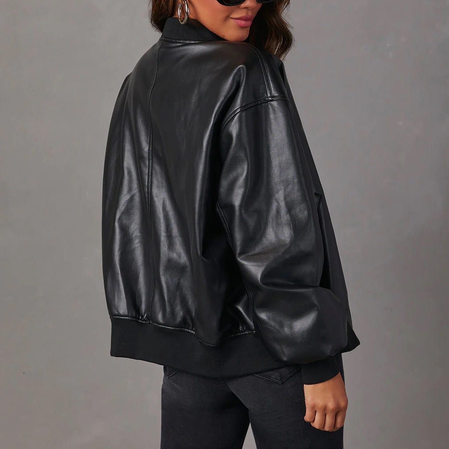 Aurelia | Bomber Jacket Brown Vegan Leather Ribbed Trim for Women
