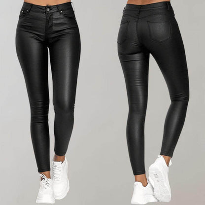 Lydia | Skinny Trousers Black PU Leather High-Waist for Women