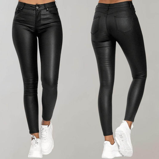 Lydia | Skinny Trousers Black PU Leather High-Waist for Women