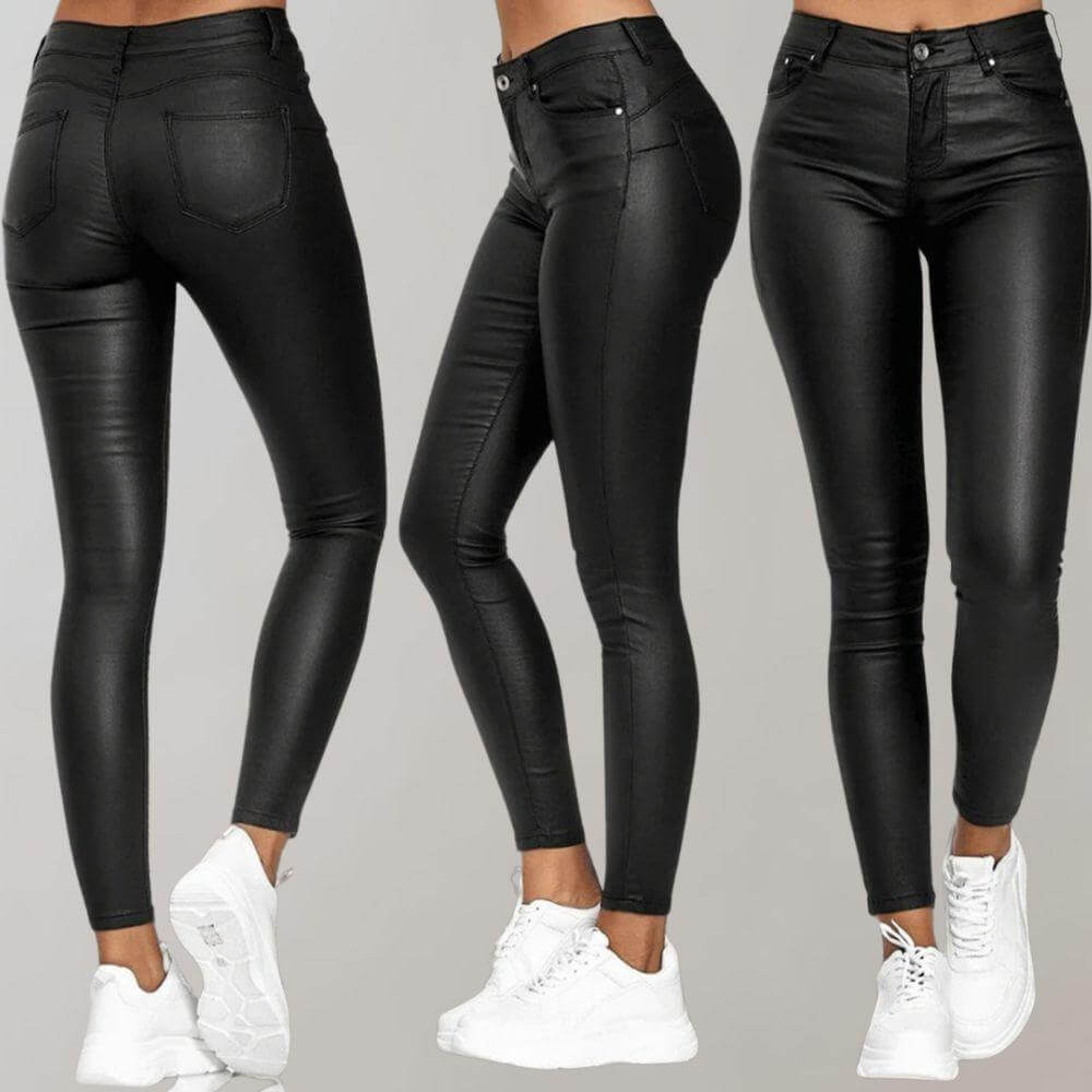 Lydia | Skinny Trousers Black PU Leather High-Waist for Women