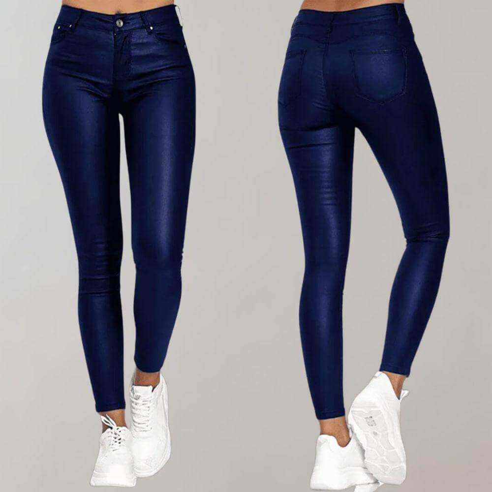 Lydia | Skinny Trousers Black PU Leather High-Waist for Women