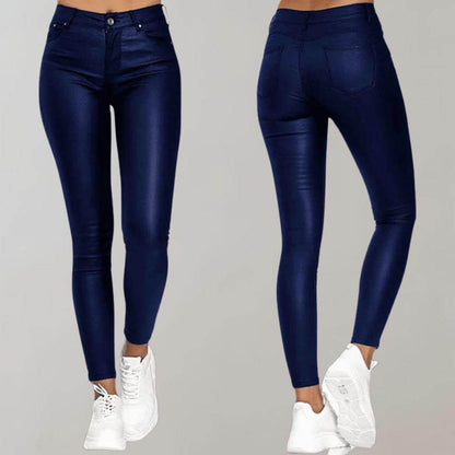 Lydia | Skinny Trousers Black PU Leather High-Waist for Women