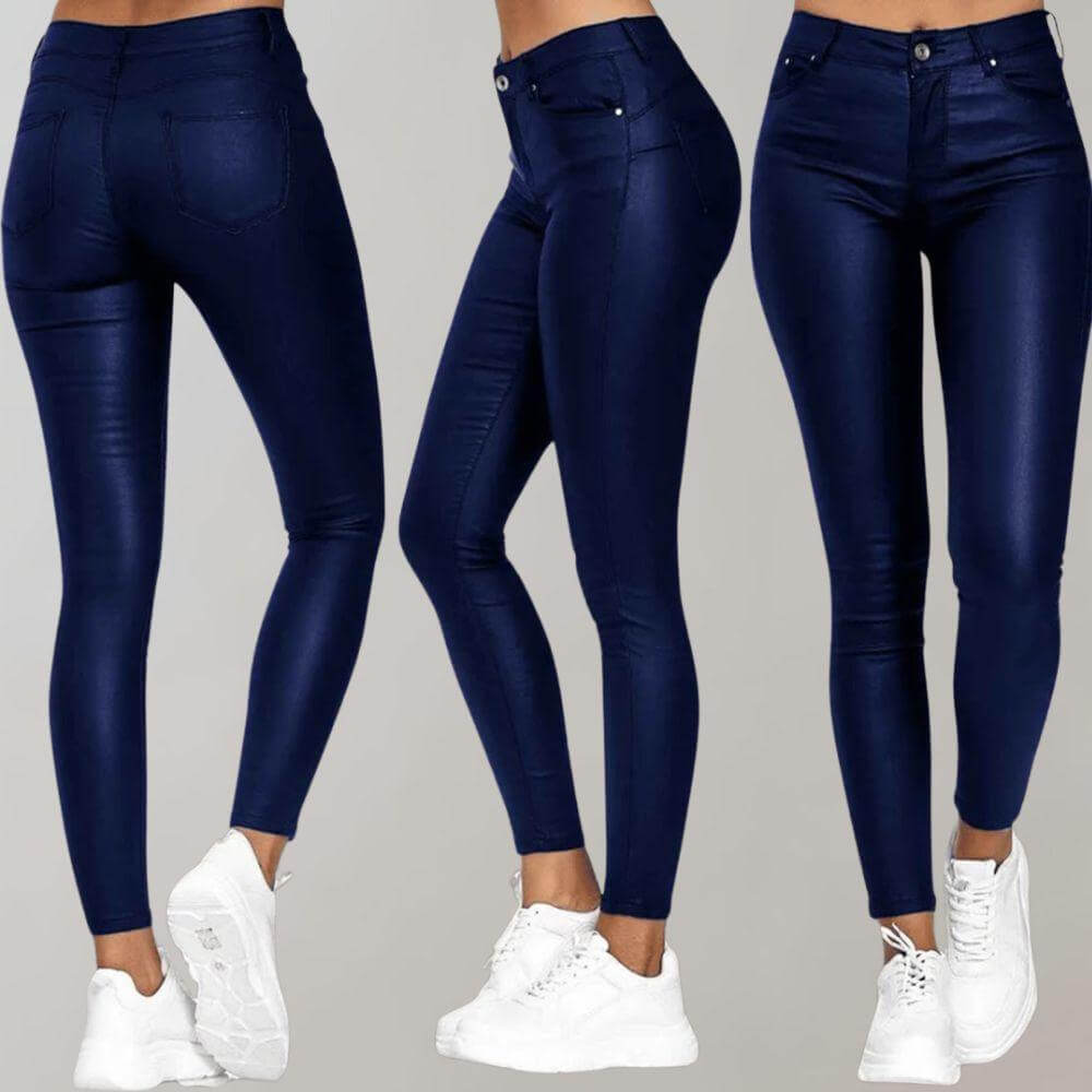 Lydia | Skinny Trousers Black PU Leather High-Waist for Women