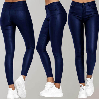 Lydia | Skinny Trousers Black PU Leather High-Waist for Women