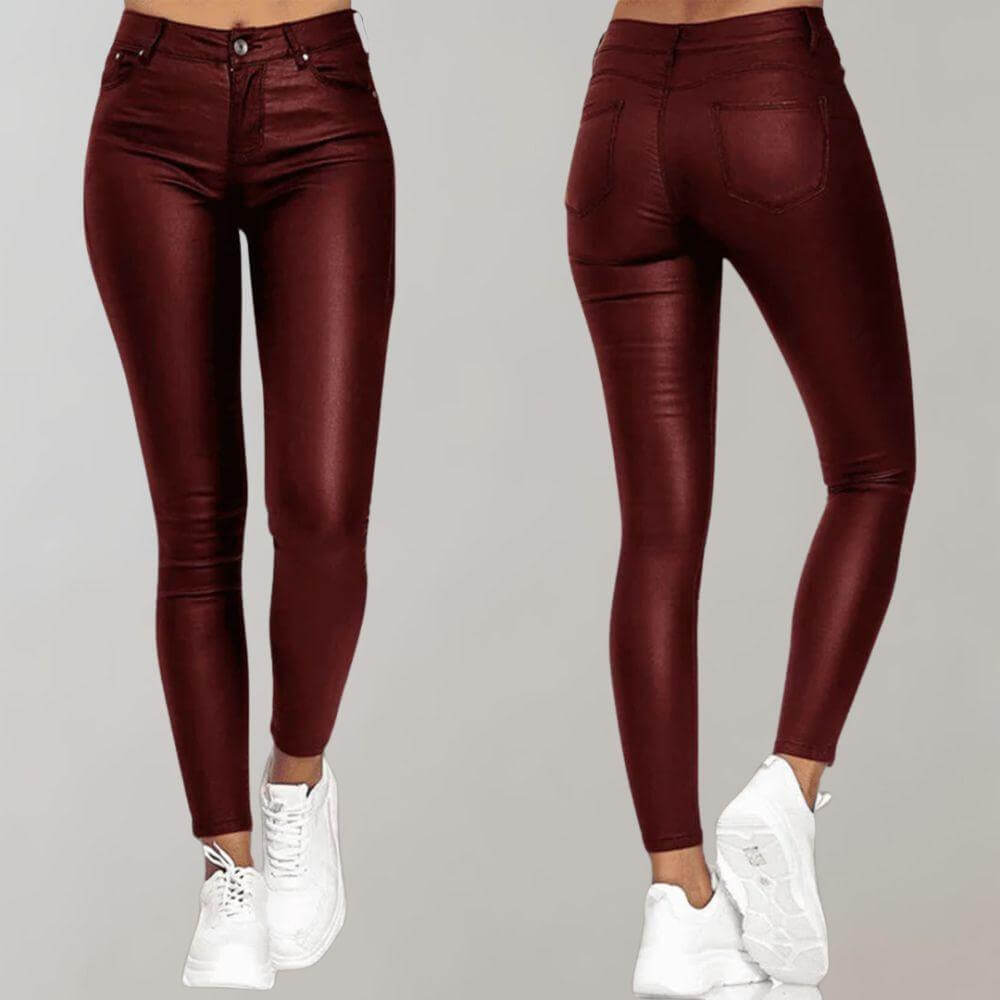 Lydia | Skinny Trousers Black PU Leather High-Waist for Women