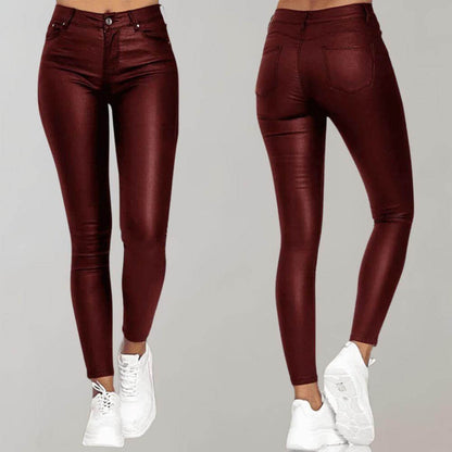 Lydia | Skinny Trousers Black PU Leather High-Waist for Women