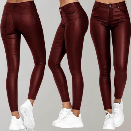 Lydia | Skinny Trousers Black PU Leather High-Waist for Women