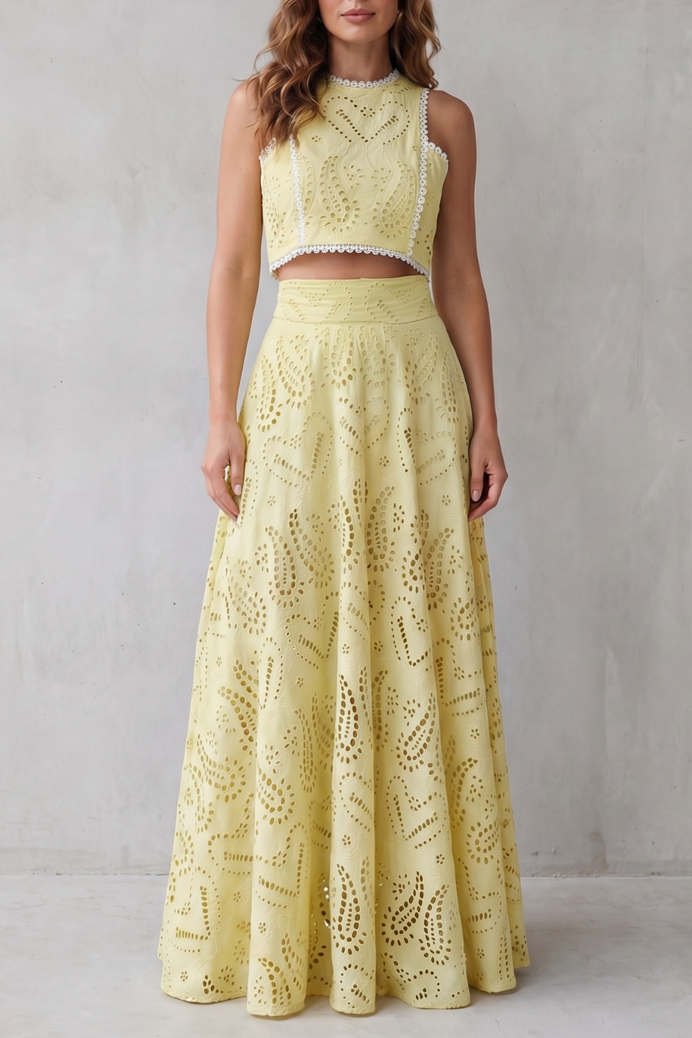 Anthea | Maxi Co-ord Set Sky Blue Cotton Broderie Anglaise Sleeveless for Women