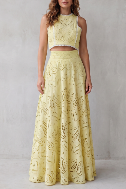 Anthea | Maxi Co-ord Set Sky Blue Cotton Broderie Anglaise Sleeveless for Women