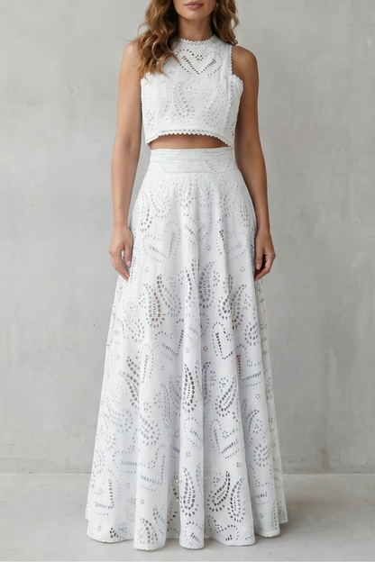 Anthea | Maxi Co-ord Set Sky Blue Cotton Broderie Anglaise Sleeveless for Women