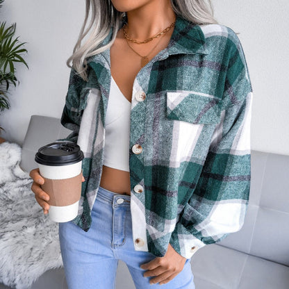 Blythe | Plaid Shacket Green White Flannel Oversized for Women