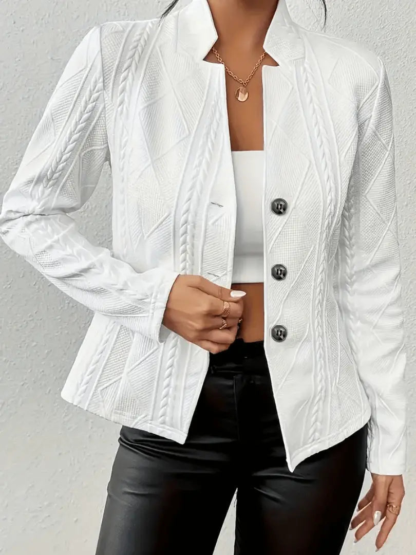 Petra | Blazer White Cable-Knit Textured Button-Front Tailored for Women