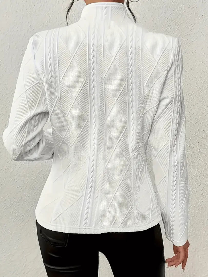 Petra | Blazer White Cable-Knit Textured Button-Front Tailored for Women