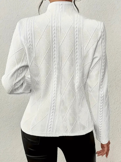 Petra | Blazer White Cable-Knit Textured Button-Front Tailored for Women