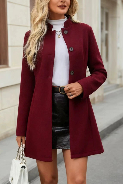 Adeline | Coat Burgundy Wool Blend Slim Fit Stand Collar for Women