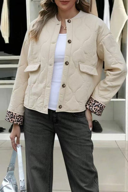 Harriet | Quilted Jacket Cream Leopard Cuff Relaxed Fit for Women