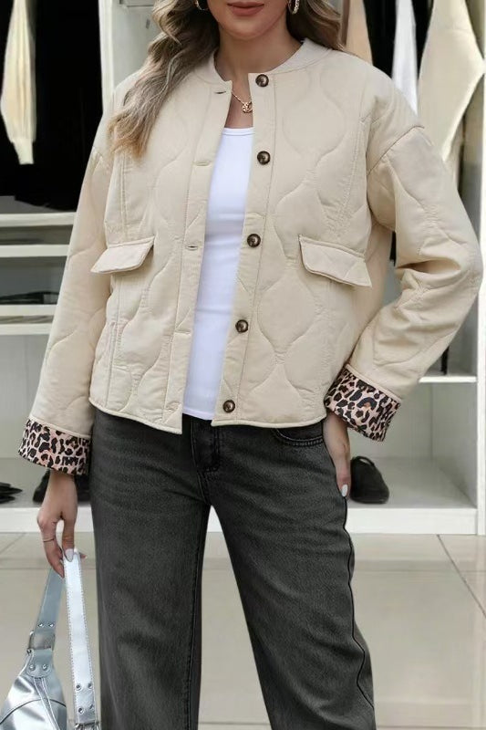Harriet | Quilted Jacket Cream Leopard Cuff Relaxed Fit for Women