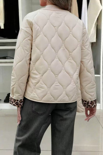 Harriet | Quilted Jacket Cream Leopard Cuff Relaxed Fit for Women