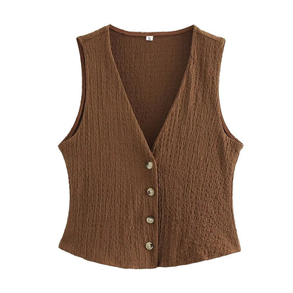 Audrey | Linen Co-Ord Set Brown Sleeveless Wide-Leg for Women
