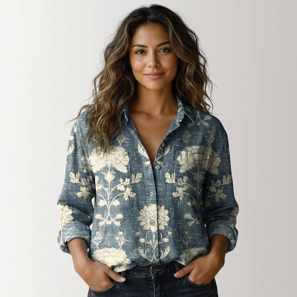 Hattie | Long Sleeve Shirt Red Bandana Print Cotton for Women
