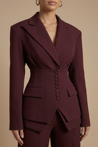 Cora | Tailored Blazer & Wide-Leg Trouser Suit Burgundy Woven for Women
