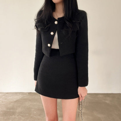 Temperance | Tweed Co-Ord Set Cream Cropped Jacket Mini Skirt for Women